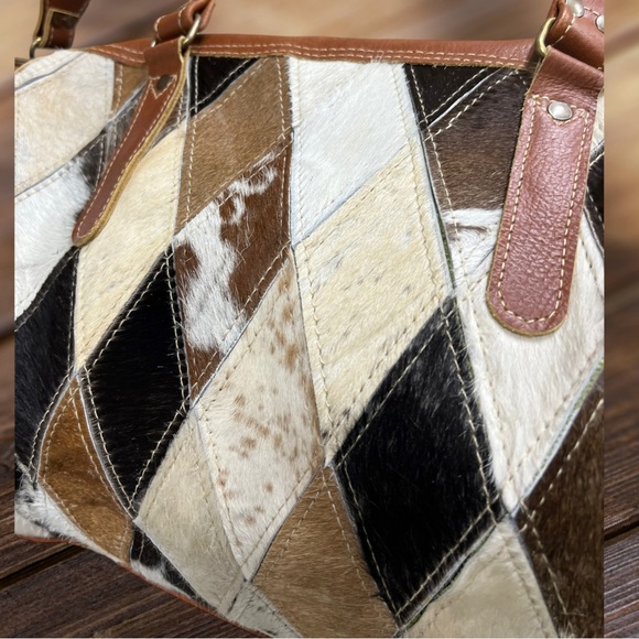 Fabulous Duffel Unisex genuine Cowhide Leather XL travel weekender patched - Picture 8 of 14